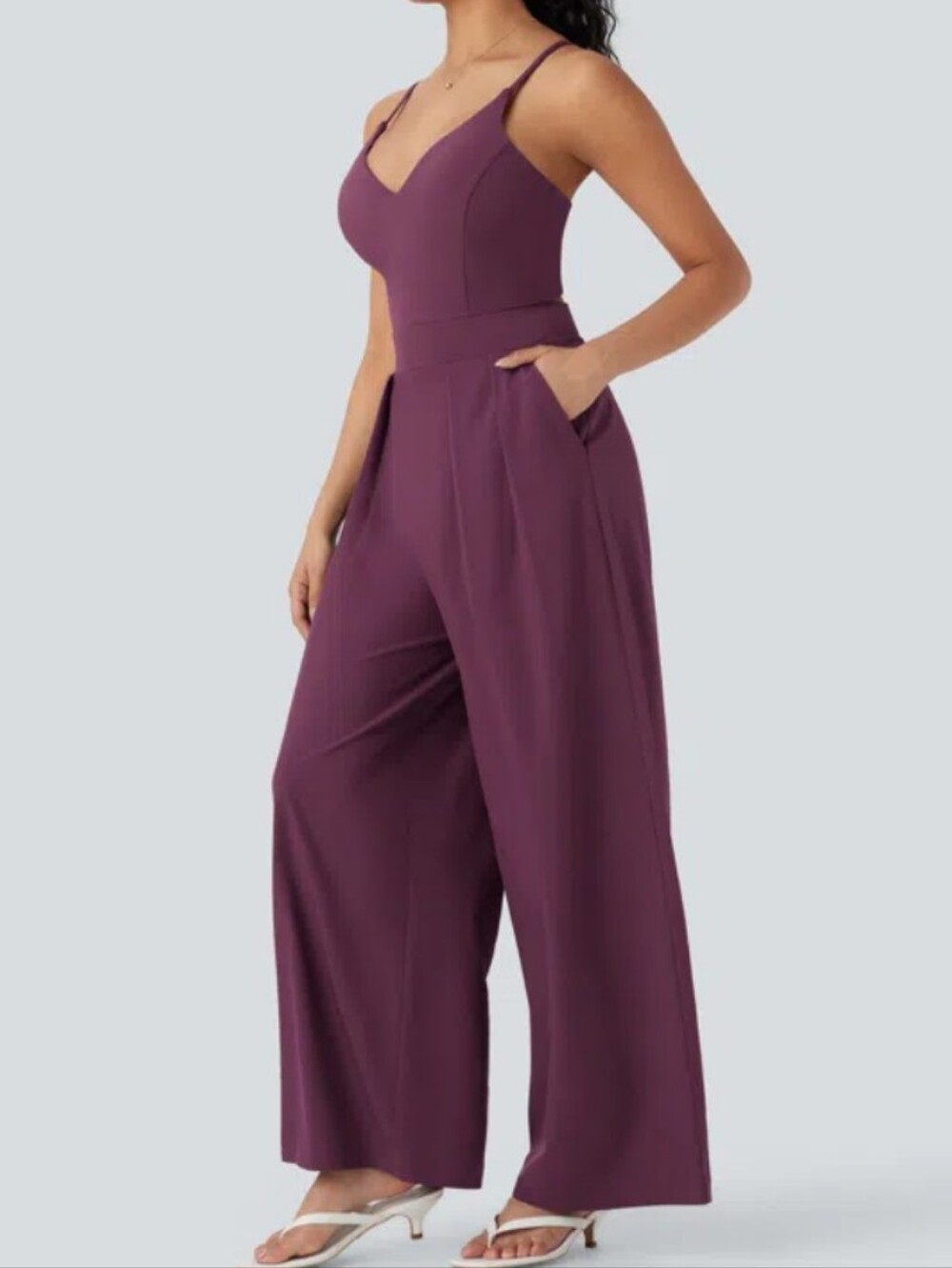 NEW Halara Wide Leg Breezeful Quick Dry Jumpsuit With Pockets Color Amaranth